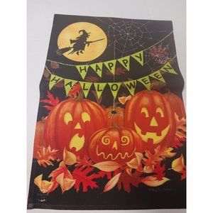 Garden Flag Happy Halloween Fall Decor Witch Pumpkins Double Sided 12 1/2in x 18